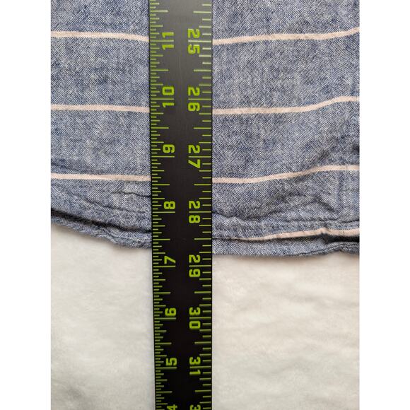 Tommy Hilfiger Mens Linen Short Sleeve Button Down - Medium Gray White Stripe - Picture 6 of 7